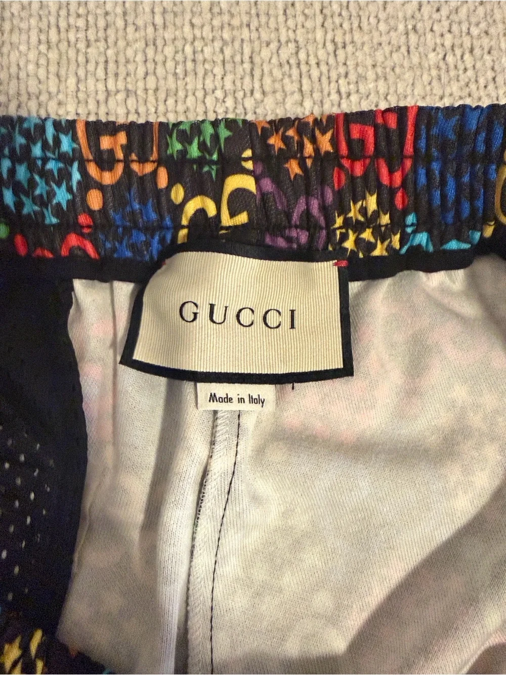 Gucci Multicolor GG Logo Track Shorts in Rainbow Palette